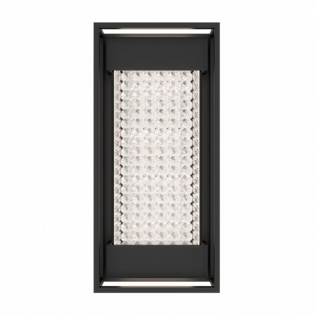 Artika Glam Outdoor Wall Sconce with a matte black rectangular frame and a central panel of clear glass crystals arranged geometrically, providing weather-resistant outdoor lighting with 800 lumens brightness and adjustable colour temperature.