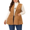 thumbnail image 1 of GRACE & GRANDEUR Tenue d'Halloween pour Femme Grande Taille, Gilet en Faux Suède Sans Manches à Revers Cranté, Veste Utilitaire Boutonnée avec Poches 1X Brun, 1 of 9