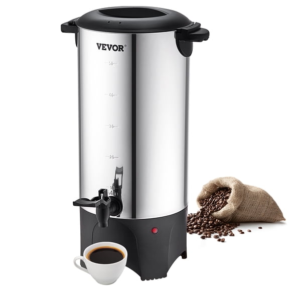 VEVOR Cafetière Commerciale, Distributeur de Café Grand en Acier Inoxydable 50 Tasses, Cafetière Électrique 1000W 110V pour Infusion Rapide, Bouilloire à Eau Chaude avec Cordon d'Alimentation Détachable pour un Nettoyage Facile, Argent