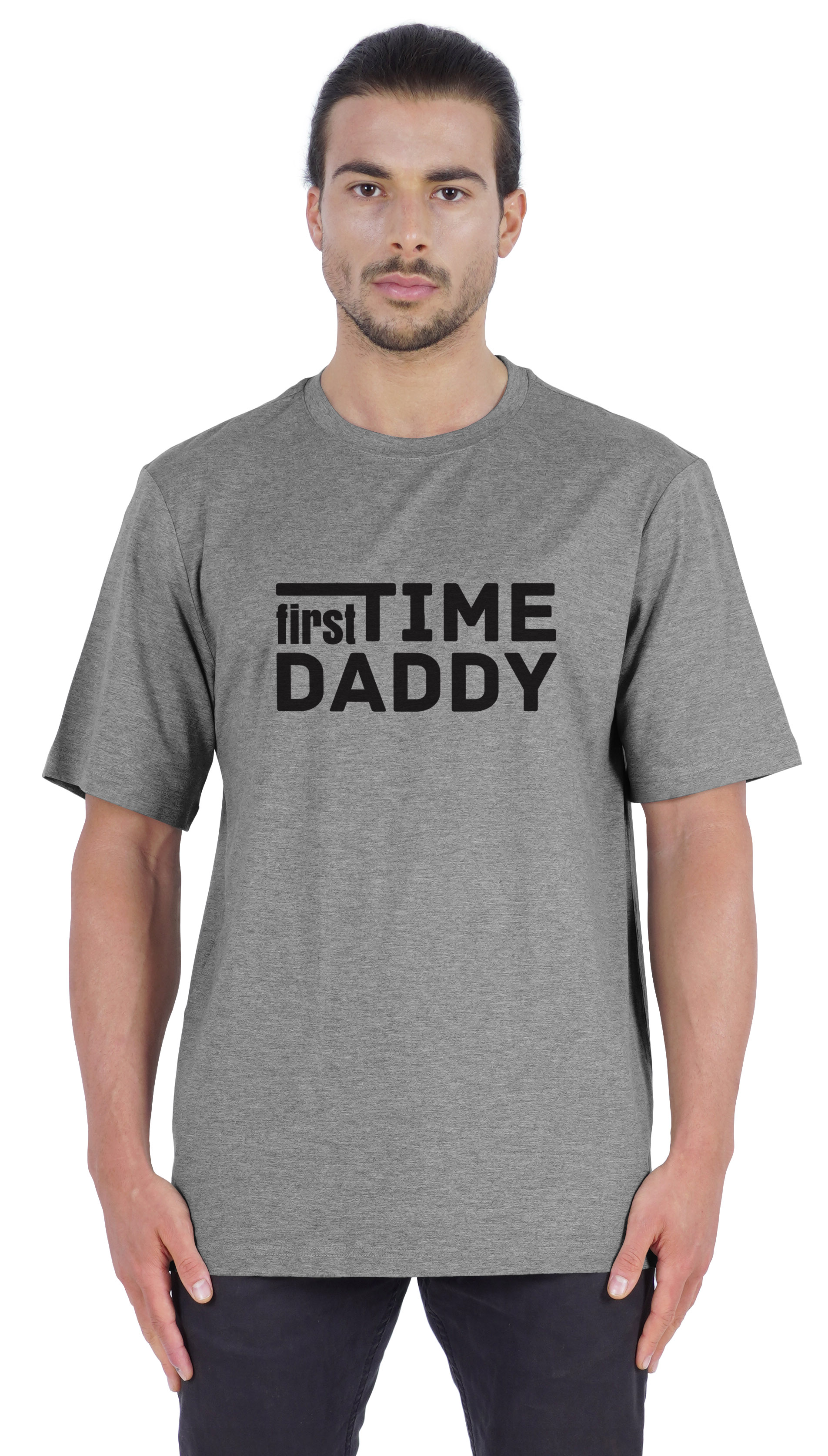 Inkmeso Men's Graphic Printed "First Time Daddy" Short Sleeve Tee Shirt Jersey Shirt For Dad