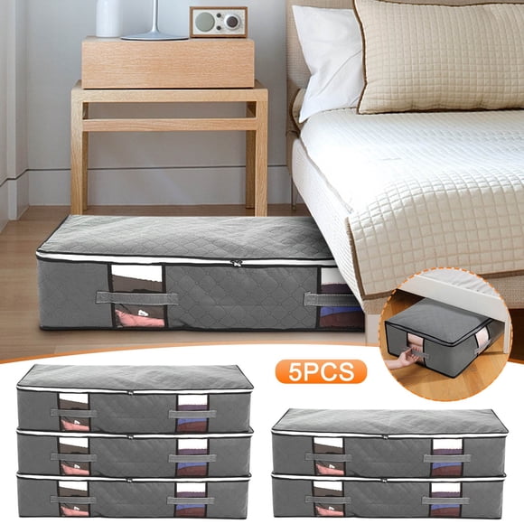 5pcs Under Bed Storage Bag Organizer Bottom Polyester Fabric With Reinforced Handle Large Cover Quilt Foldable Under Bed Storage Bag Breathable Transparent