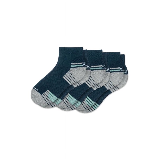 OTECKA Unisex Performance Quarter Socks with Moisture-Wicking - Cushion Comfort Quarter Socks, Blue - 3 Packs, Small-Medium