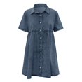 thumbnail image 4 of XDZJLR Robes pour Femmes Manches Courtes Boutonnée Fluide Jupe en Denim à Volants, 4 of 5