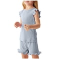thumbnail image 1 of RXIRUCGD 2025 Summer Clothes for Kids Children's Summer Solid Color Comfortable Short Sleeve Round-Neck Top And Short Sets For Kids, 1 of 6