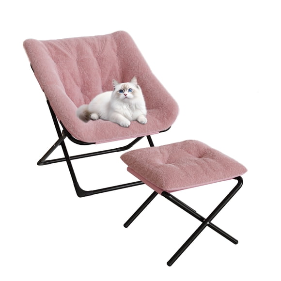 BeesClover Plush Saucer Chair with Ottoman - Blue Accent Chair for Bedroom & Living Room, Comfy Reading & Lounge Chair, Easy Storage Furniture for Small Spaces