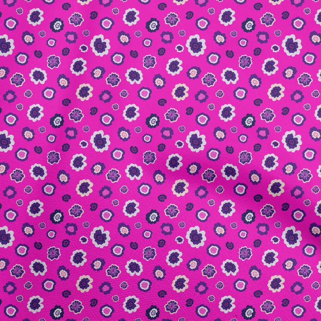 oneOone Coton Cambric Fuschia Rose Tissu Asiatique Rétro Floral Robe Tissu Tissu Imprimé par la Cour 42 Pouces de Large