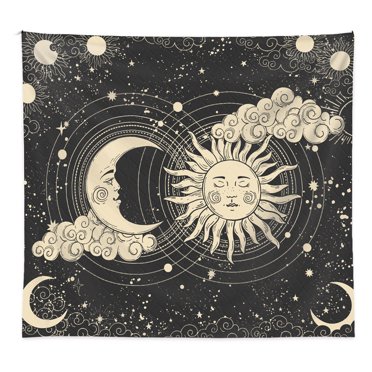 1PCS Home Party Decoration Vertical Bohemia Tapestry Sun With Moon Pattern Room Background Hanging Cloth