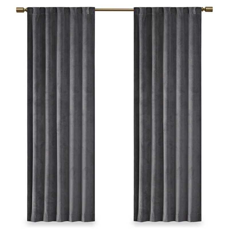 Paire de Fenêtres en Velours Polyester Uni 37x63 Pouces Design Colt en Charbon