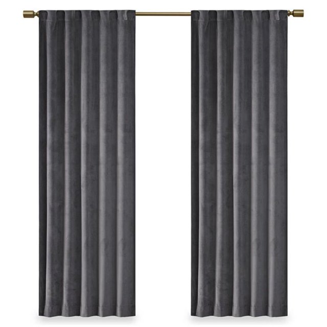 Paire de Fenêtres en Velours Polyester Uni 37x63 Pouces Design Colt en Charbon