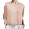 thumbnail image 1 of Plebaso Hauts à Col Rond pour Femmes Manches Mi-Longues Été Décontracté Blouses Amples Couleur Unie Hauts Élégants pour Femmes, 1 of 3