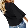 thumbnail image 3 of CHUANK Women‘s Button Down V Neck Tops Ruffled 3/4 Sleeve Tie Knot Front Blouses White Sizes S-2XL, 3 of 8