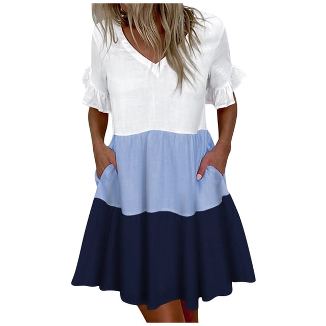 Ketyyh-chn99 Robes Maxi pour Femmes Décontractées Plage Robe d'Été Combinaisons Manches à Volants Shorts Robe Mini Bleu,2TG