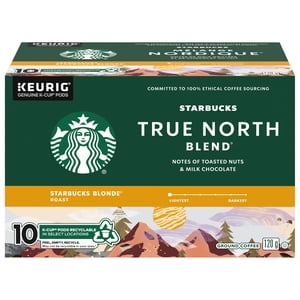 Starbucks True North Blend Blonde Roast Ground Coffee K-Cup Pods Box