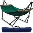 thumbnail image 1 of Tranquillo Hamac Universel avec Supports en Acier Enduit Électrostatique, Support de Hamac Réglable et Pliable avec Filet en Polyester à 2 Couches et Sac de Transport pour 2 Personnes. Toile - Vert Émeraude, 1 of 5