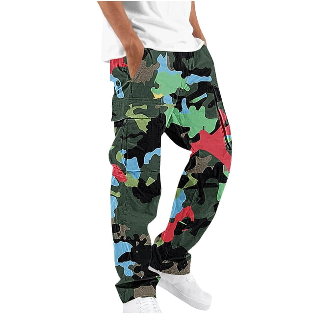 WRKEKC Cargo Pants for Men Camouflage Elastic Waist Straight Leg Drawstring Pocket Work Pants for Gear