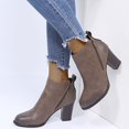 thumbnail image 4 of Bottines et Bottes Rétro pour Femmes en Cuir, Talon Carré, Fermeture Éclair, Couleur Unie, Bottes Hautes pour Femmes, Bottines Courtes, Bout Rond, Talon Épais, Bottes à Plateforme pour Femmes, Chaussures, 4 of 5