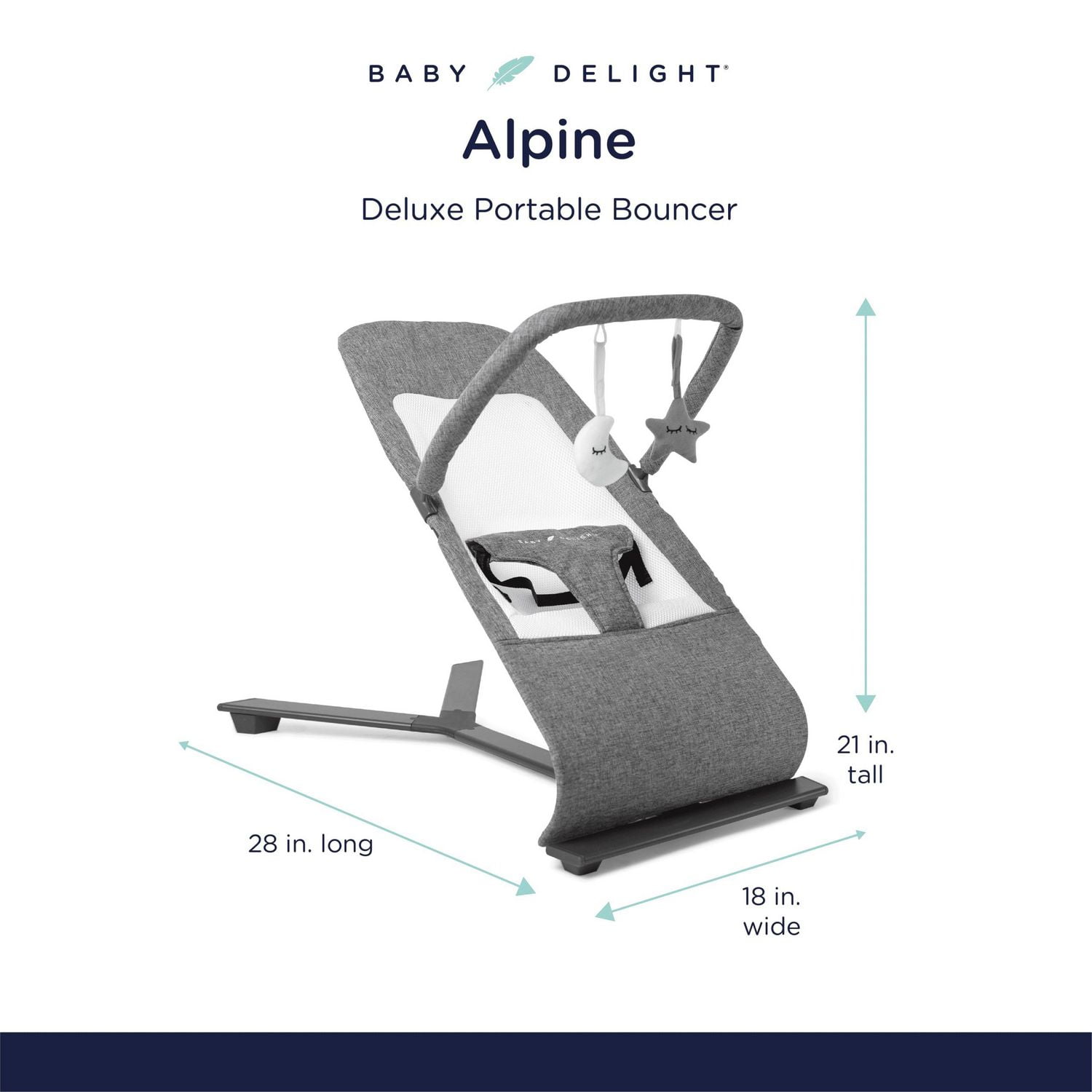 Baby Delight Alpine Deluxe Portable  Bouncer, Charcoal Tweed