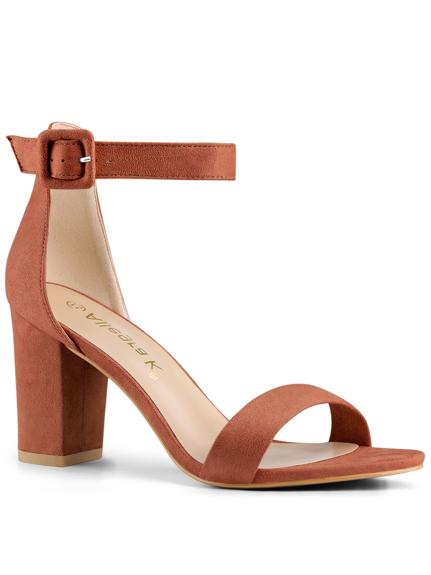 BLISSFUL STEP Women's Shoes Ankle Strap Block Heel Buckle Open Toe Sandals Rust Red 4.5