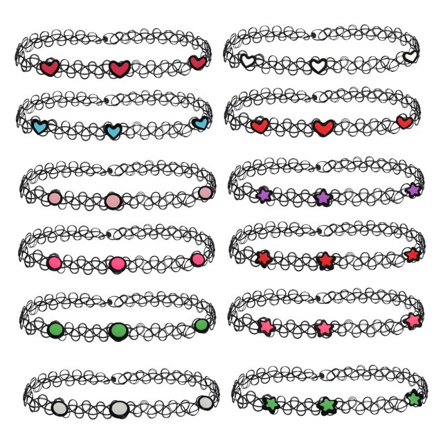 BodyJ4You Ensemble de 12 Pcs Collier Ras-du-Cou Multicolore Mélange Extensible Élastique Bijoux Femmes Fille Enfants Coffret Cadeau