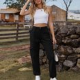thumbnail image 4 of Timegard Womens Cargo Pants High Waisted Cinch Bottom Lightweight Hiking Solid Color Pants with Pockets, 4 of 6