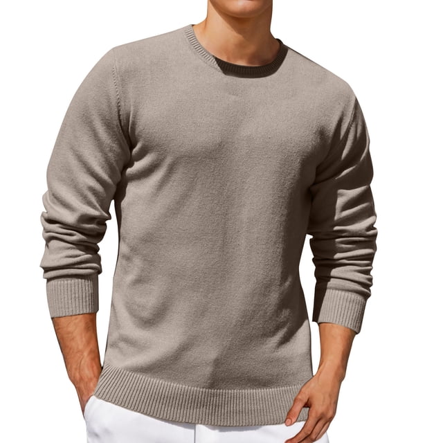 Jalioing Men's Crew Neck Sweaters Casual Basic Long Sleeve Pullover Sweater Fall Winter Solid Color Knit Shirts