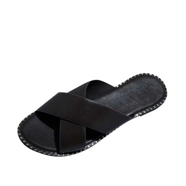 Womens Studded Flat Sandals Open Toe Slip On Mule Slides Crossed Strap Slipper