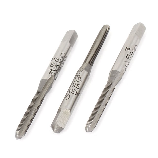 Unique Bargains M3 x 0.5 Metric SKS2 Straight 3 Flutes Bottoming Taper Hand Taps Set 3 Pcs