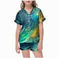 thumbnail image 1 of Curenmufel Pyjama en Soie pour Filles Ensemble de Pyjamas Filles Pjs Manches Courtes 2 Pcs Tenue de Nuit Boutonnée pour Enfants Taille 12-13 (Vert Menthe, 12-13 Ans), 1 of 4