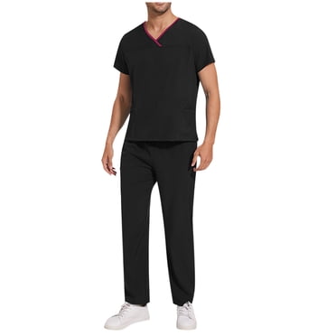 Cameland Scrubs Set Men Stretch V-Neck Scrub Top and Elastic Waistband Pants Scrubs for Men, Men's Workwear Uniform