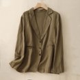 thumbnail image 2 of Timegard Womens Suit Jacket Cotton Linen Stand Collar Button Long Sleeve Lightweight Fall Loose Coat, 2 of 6