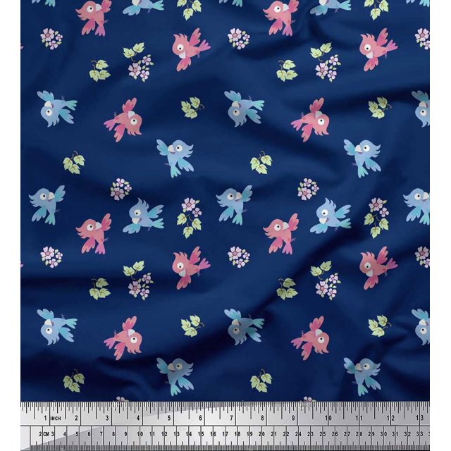 Soimoi Poly Georgette Fabric Leaves,Floral & Parrot Kids Printed Craft Fabric by The Yard 42 Inch Wide