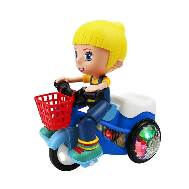B Girls Stunt Tricycle Toy Electric Rotation Feature Music And Led Effects Size 7.9X6.7X4.5 Inches Battery Operated Play Vehicle For Kids Entertainment