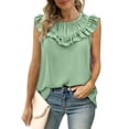 thumbnail image 2 of Diufon Hauts d'Été Sans Manches pour Femmes Col Rond Manches à Volants Chemises Basiques Plissées Blouses d'Affaires Tendance, 2 of 7