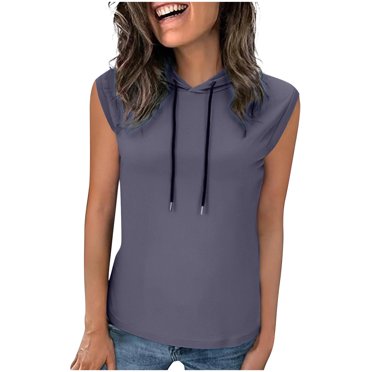 Kaemgyyd Workout Tops for Women Summer Sleeveless Hooded Yoga Tank Tee Lightweight Breathable Drawstring Gym Athletic Running Shirt