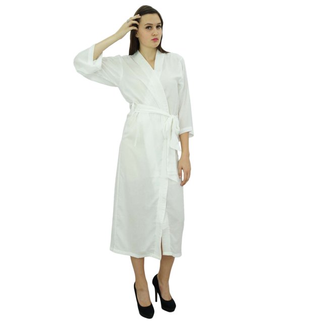 Bimba Peignoir Long Uni pour Femmes avec Ceinture, Modal Doux en Coton, Enveloppant, Rond, Uni
