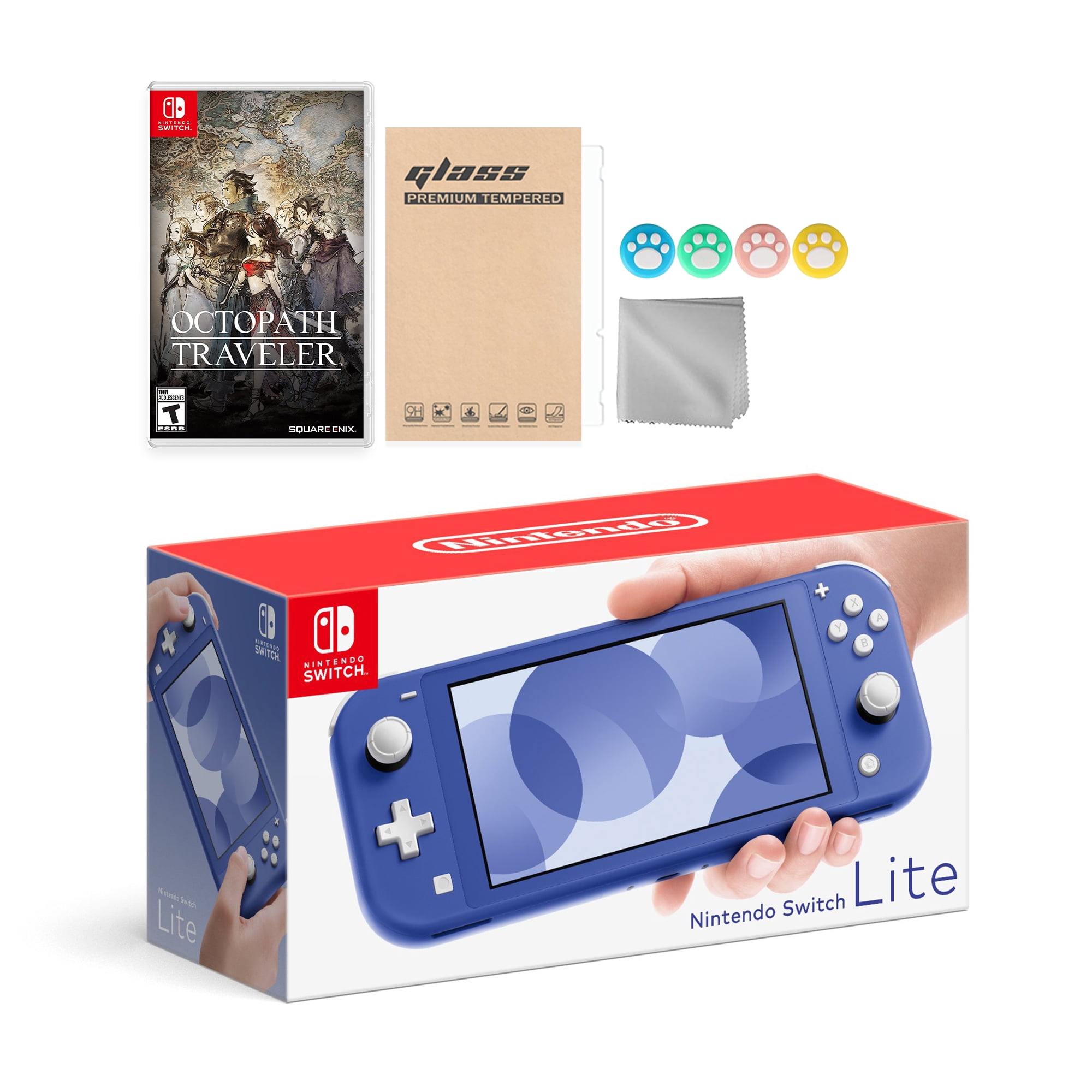 Nintendo Switch Lite Blue with Octopath Traveler and Mytrix Accessories NS Game Disc Bundle Best Holiday Gift