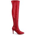 thumbnail image 3 of BLISSFUL STEP Women's Boots Thigh High Patent Leather Stiletto Heel Pointed Toe Zipper Boots Red 8, 3 of 7