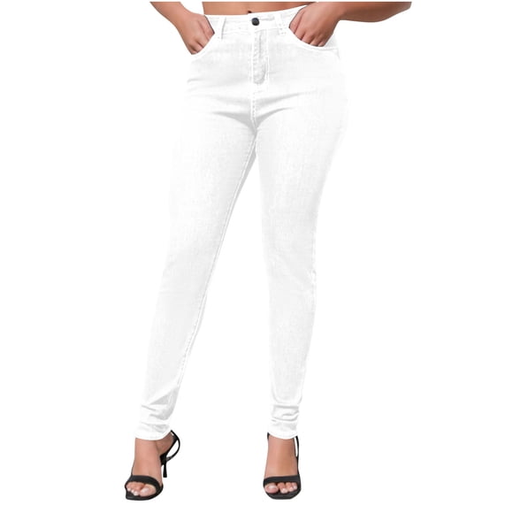 Pisexur Womens Pants Fashion High Waisted-Rise Jeans for Women Casual Stretch Slim Fit Zipper Closure Denim Pants Garment-Dyed Skinny Jeans with Pocket S-2XL White