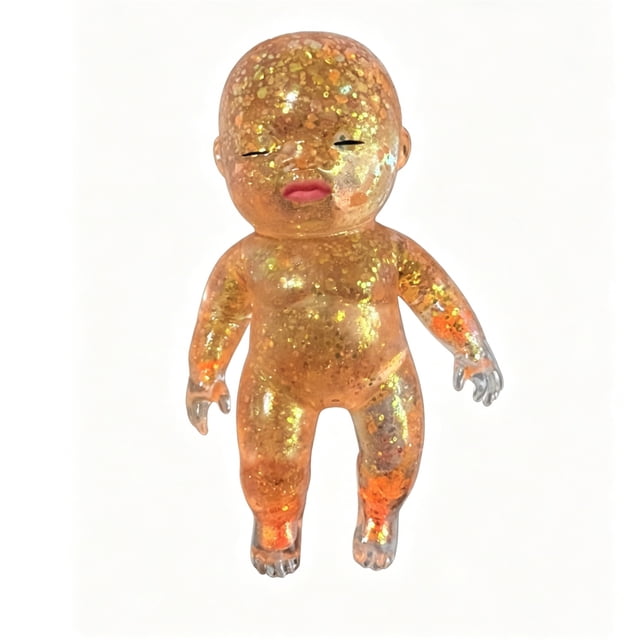 Squishy Figure Ball, Glitter Filled Fidget Ball, Glitter Filled Squishy Do-Ll Stress Relief Toy, Slow Rising Stretchy Squeeze Fidget Toy for Anxiety Relief, Golden-Closed Style
