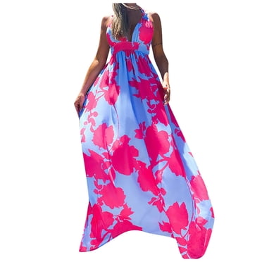 Ichuanyi Women's Summer Bohemian Print V-neck Suspender Sleeveless Maternity Dress
