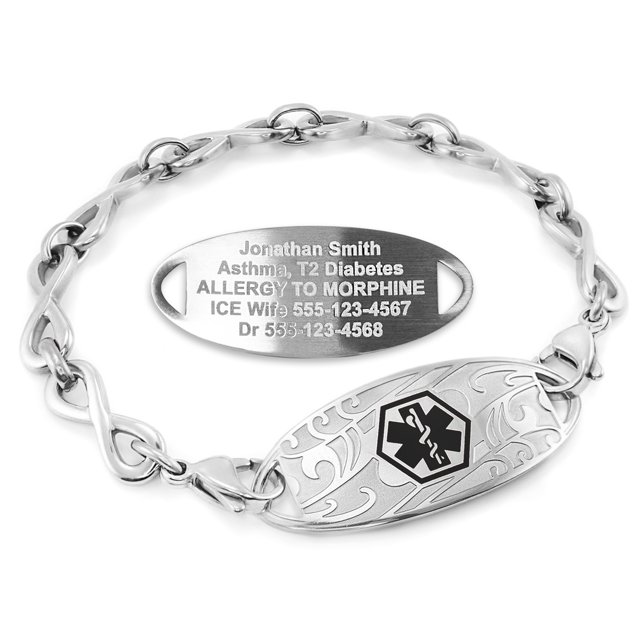 MedicEngraved Stainless Steel Custom Medical Alert Bracelet - 6mm Infinity Link
