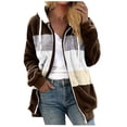 thumbnail image 2 of EGNMCR Womens Winter Fuzzy Fleece Jacket Hooded Color Block Patchwork Cardigan Zipper Pullover Coats Outerwear with Pockets, 2 of 5