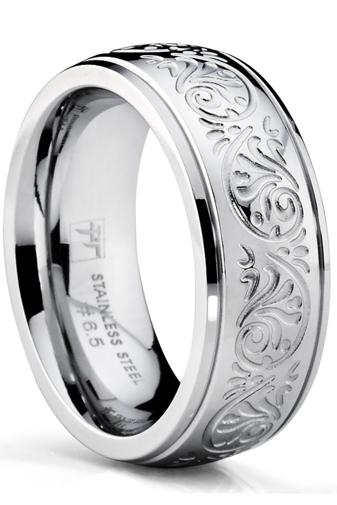 Women's 7MM Stainless Steel Ring Engraved Florentine Design