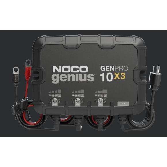 Noco Battery Charger GENPRO10X3 For 12 Volt Batteries; 3 Bank Onboard Charger/10 Amp Per Bank; 120 To 240 Volt AC/50 To 60 Hz; 30 Amp Charging Current; With Two Self-Tapping Screw