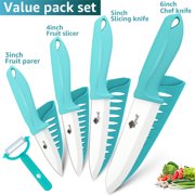 Ceramic Knife Set 5-Piece Sharp Chef Knives + One Peeler Non Rust White Blade with Sheaths 6-inch Serrated Bread Knife Non Rust Advantage Slicer