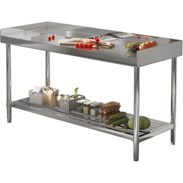 24x48 In Stainless Steel Folding Work Table with Backsplash NSF Heavy Duty Commercial Prep Table with Adjustable Undershelf for Kitchen Restaurant Garage and Workshop