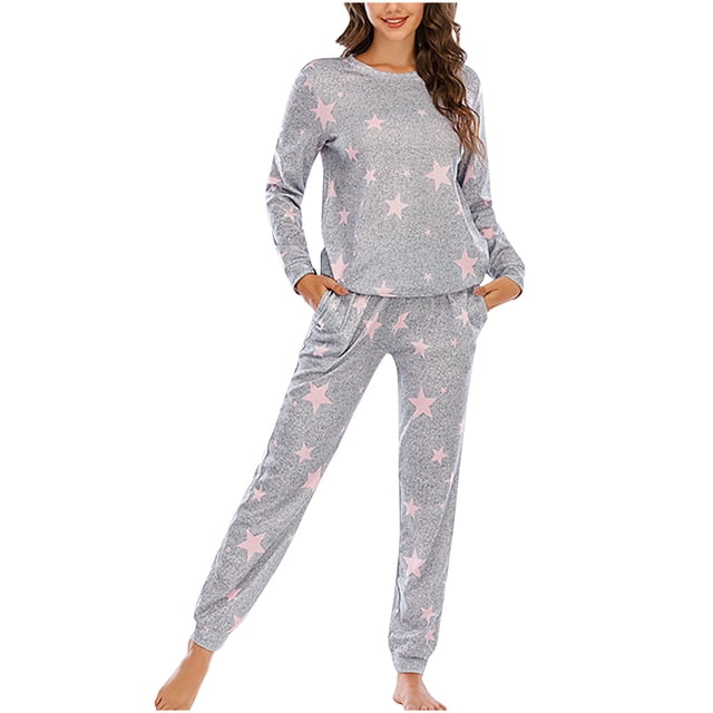 Teissuly Pyjama pour Femmes, Haut Décontracté à Manches Longues, Pantalon Ample Imprimé, Tenue d'Intérieur, Ensemble de Pyjama