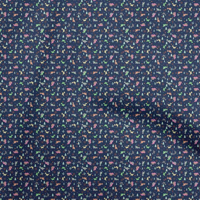 oneOone Cotton Poplin Navy Blue Fabric Colorful Dinosaur Cartoon Sewing Craft Projects Fabric Prints By Yard 42 Inch Wide