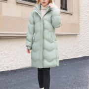 EGNMCR Womens Long Puffer Coat, Long Sleeve Padded Winter Down Coats, Hooded Parka Jacket Women's Fall And Winter Long Sleeved Warm Cotton Jacket Bread Women Coat