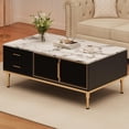 thumbnail image 1 of 45.6'' Marble Coffee Table - 4 Drawers, 2 Glass Doors, Large Storage, Adjustable Metal Legs - Small Fluted Cocktail Table with Storage for Living Room,Office, 1 of 19